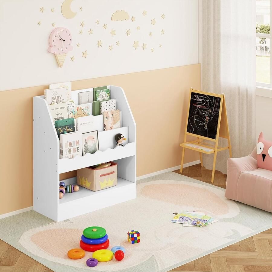 Boekenkast voor kinderen wit rek voor kinderkamer met 5 vakken speelgoedrek Montessori-opbergrek kindermeubels voor kleuterschool speelkamer 70 x 80 x 30 cm
