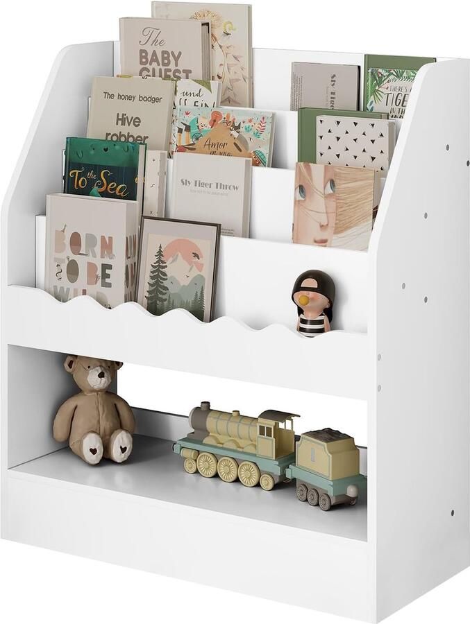 Boekenkast voor kinderen wit rek voor kinderkamer met 5 vakken speelgoedrek Montessori-opbergrek kindermeubels voor kleuterschool speelkamer 70 x 80 x 30 cm