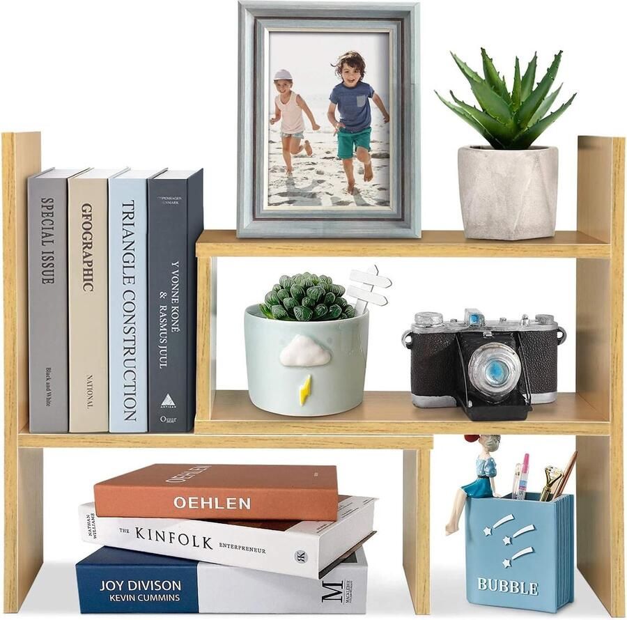 Boekenkast voor tafel klein verstelbaar van hout verstelbaar voor kantoor bureau-organizer