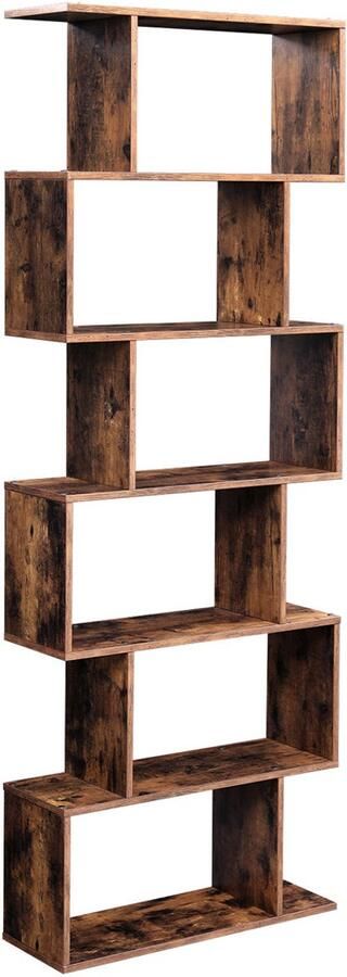 Boekenkast Vrijstaande decoratieve opbergkast Kamerscheiding Kubus displayrek Met 6 opbergvakken Modieus uniek driedimensionaal ontwerp Stevig houten frame 70 x 24 x 190 5 cm Bruin