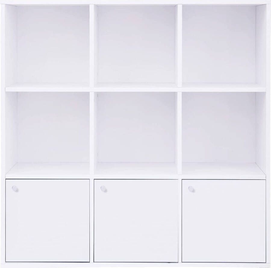 Furnibella boekenkast vrijstaande DVD plank opbergrek vrijstaande plank voor woonkamer slaapkamer kinderkamer kantoor met 3 deuren wit LBC33WT