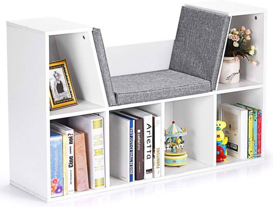 Boekenkast wit boekenkast met zitbank staand rek van hout opbergrek archiefkast houten rek met kussen