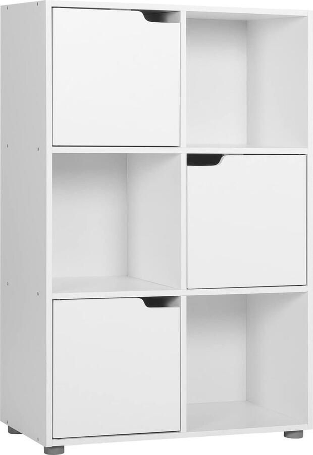 Boekenkast wit boekenrek 6 kubussen opbergkasten houten opbergplanken met 3 deuren anti-stof ideaal voor slaapkamer woonkamer