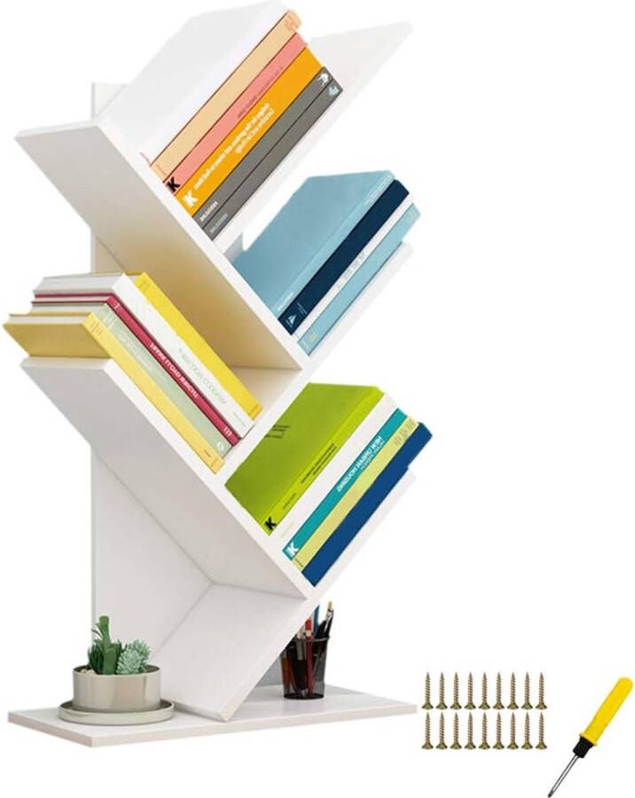 Boekenkast Wood Book Tower boekenrek met 5 planken premium boeken cd's albums archiefhouder display-plank-organizer-rekken voor thuis kantoor (wit)
