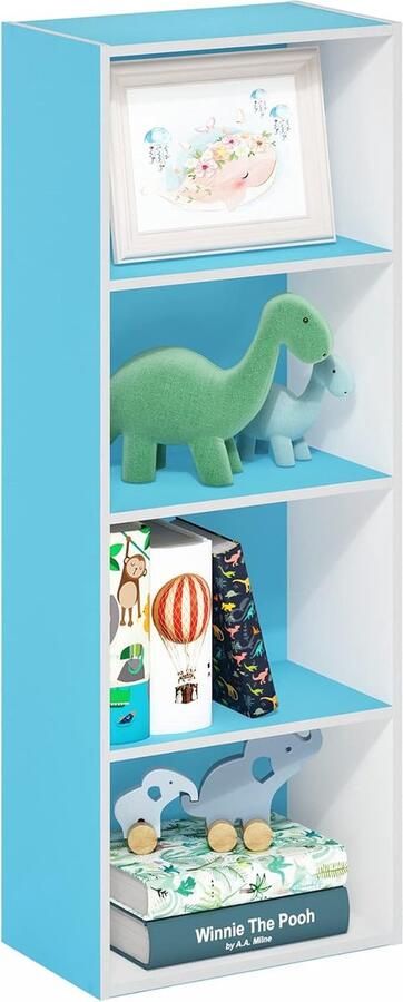 Boekenkast Boek Opslag 4-Tier Lichtblauw Wit