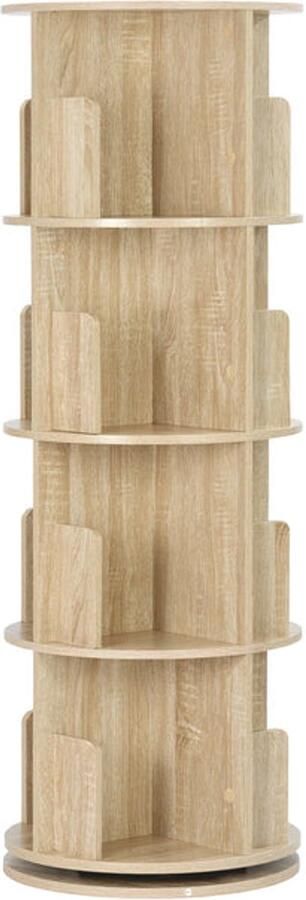 Boekenkasten 4-Tier Roterende Boekenplank met 16 Compartimenten voor Woonkamer Kantoor Kinderkamer Organizer en Decoratie 44 x 127 4 cm Licht Eiken