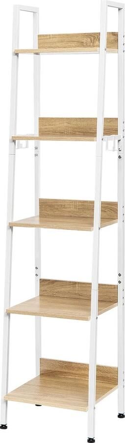Boekenkasten Boekenplank Wandplank Boekenrek Keukenrek Rekken Opbergrek Organiser 4 Haken 40x170x36cm voor Woonkamer Keuken Licht Eiken en Wit