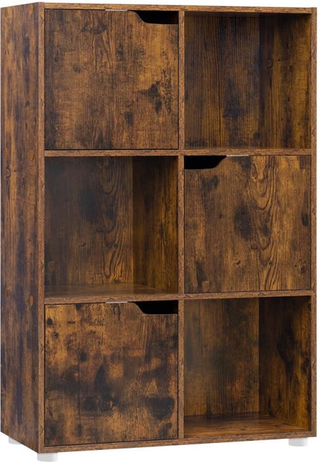 Corenia Boekenkasten Boekenplanken Boekenkasten Hout – Vrijstaand Wandrek met 6 Vakken & Deuren – Opbergkast voor Boeken Dossiers Decoratie – Geschikt voor Woonkamer Slaapkamer Kantoor – 59 7x29 7x91cm Rustiek Bruin