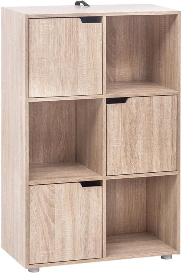 Boekenkasten Boekenplanken Boekenkasten Hout – Vrijstaand Wandrek met 6 Vakken & Deuren – Opbergkast voor Boeken Dossiers Decoratie – Geschikt voor Woonkamer Slaapkamer Kantoor – 59 7x29 7x91cm Eiken