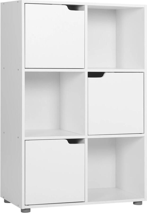 Boekenkasten Boekenplanken Boekenkasten Hout – Vrijstaand Wandrek met 6 Vakken & Deuren – Opbergkast voor Boeken Dossiers Decoratie – Geschikt voor Woonkamer Slaapkamer Kantoor – 59 7x29 7x91cm Wit