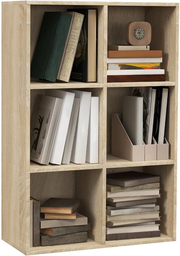 Boekenkasten Opbergrek Organizer Boekenplank Wandplank 65 5x30x97 5 cm 3-niveau 6 Opbergvakken voor slaapkamer kantoor Natuurlijk