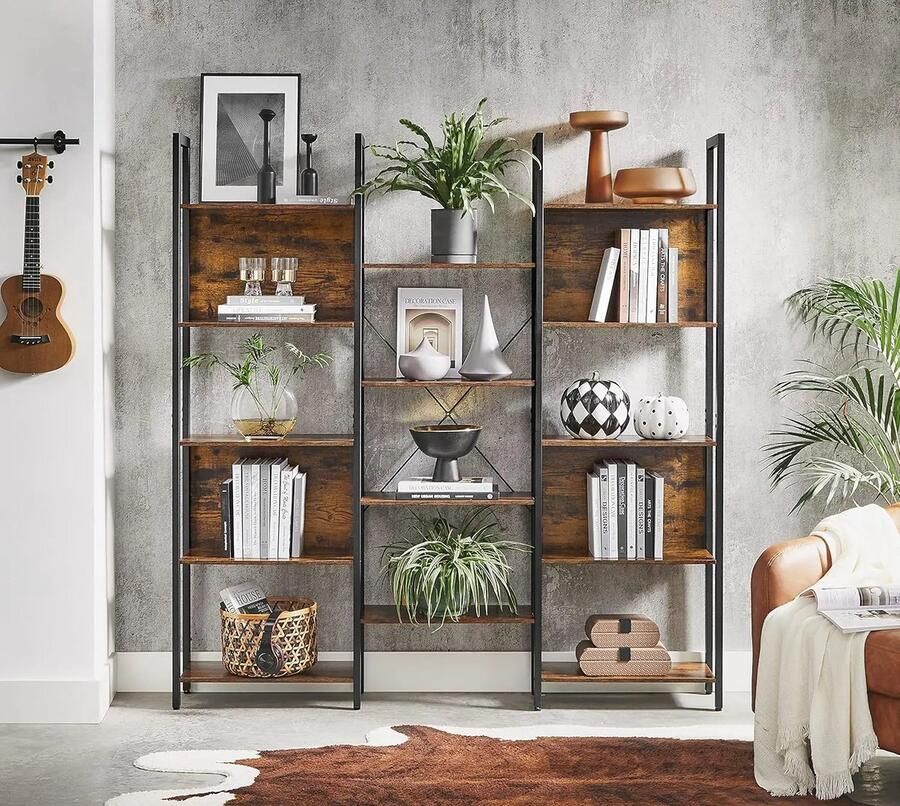 ‎VASAGLE Paco Goederen Vintage Brown Boekenplank 14-planken metalen rek voor woonkamer Studeerkantoor Industrieel ontwerp Boekenkast - Foto 2
