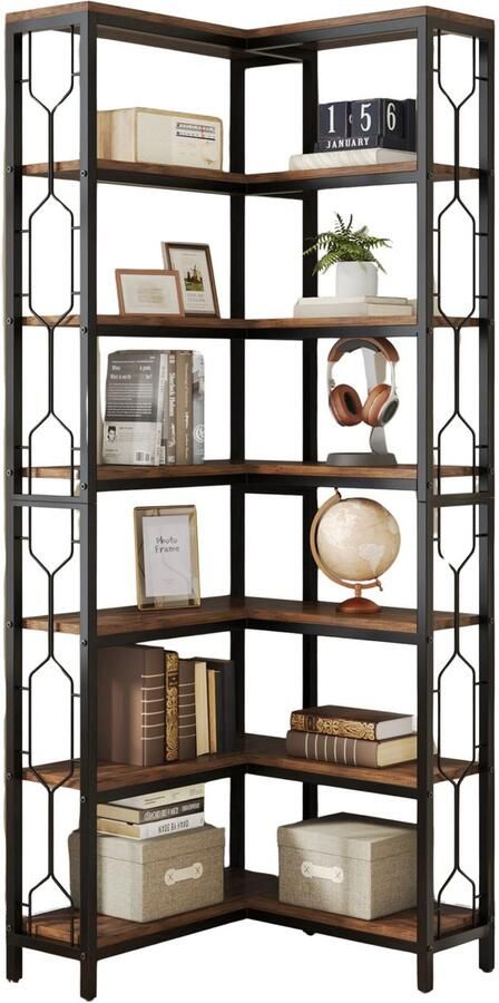 ‎VASAGLE Paco Goederen Vintage Brown Boekenplank 14-planken metalen rek voor woonkamer Studeerkantoor Industrieel ontwerp Boekenkast - Foto 3
