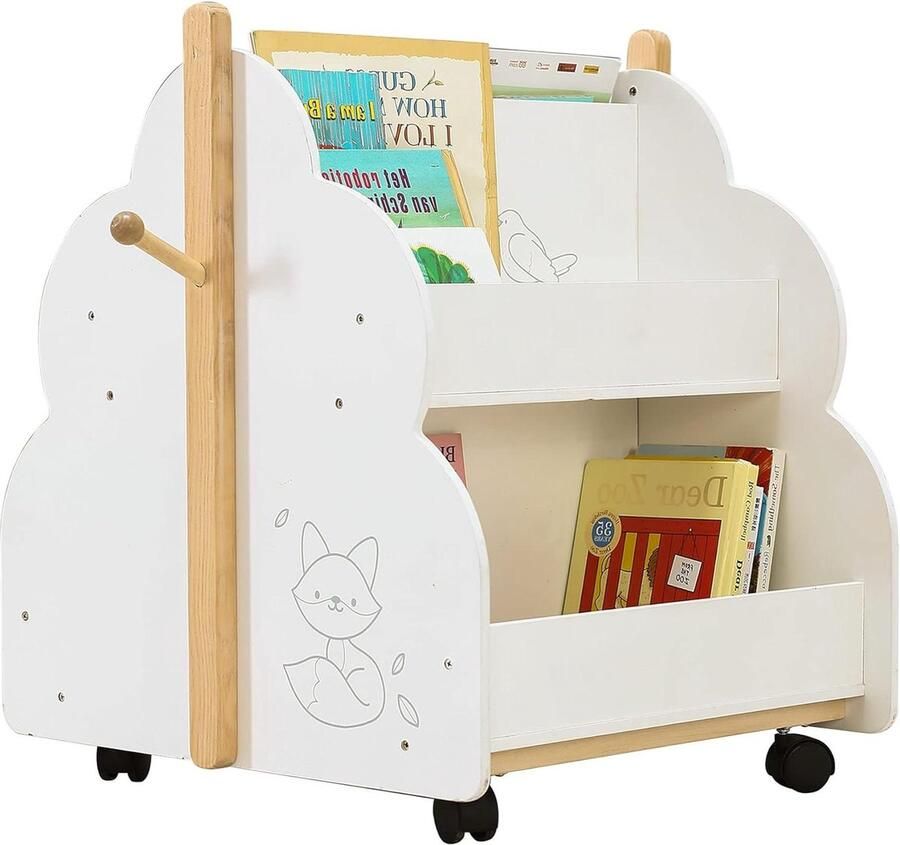 Boekenplank houten boekenkast 2-in-1 voor kinderen jongens en meisjes 1-5 jaar laag en massief woonkamer slaapkamer verjaardagscadeau witte vogel Boekenkast kind