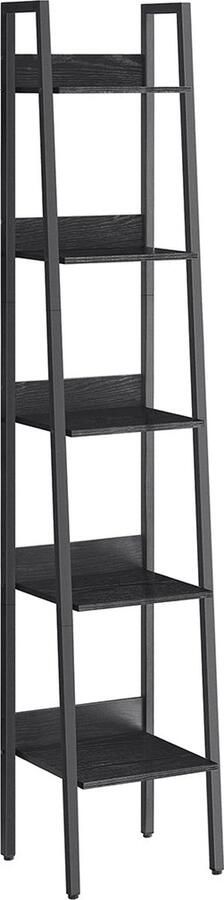 Rootz Living Rootz Boekenplank in Zwart Houtlook Spaanplaat Staal Hoge Boekenkast Stevige Opbergruimte Modern Design 30cm x 33 8cm x 170cm