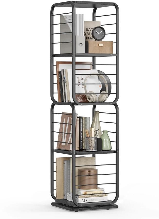 Boekenplank Kast Boekenkast Kast Dressoir Kast Woonkamer Plank Planken Draaibare boekenplank Organizer Opbergkast 43 cm x 43 cm x 158 cm Zwart