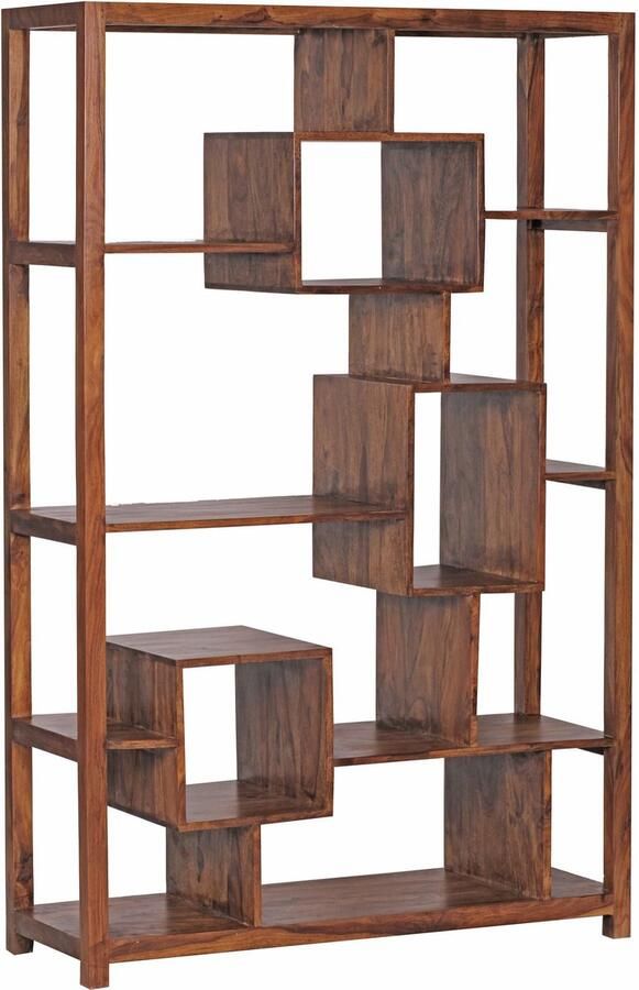 Rootz Living Rootz Boekenplank Massief Sheeshamhout Grote Boekenkast Kamerverdeler Handgemaakt Uniek Ontwerp Veel opbergruimte 180cm x 115cm x 40cm