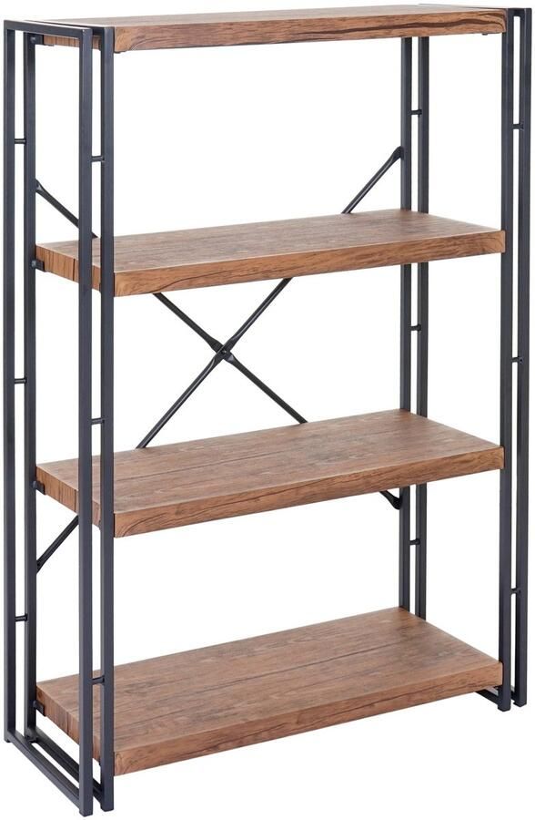 Boekenplank MCW-A27 vrijstaande boekenplank woonkamerplank 121x80cm 3D structuur 4 niveaus wild eiken look