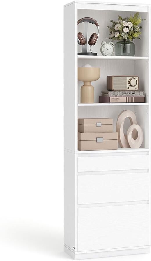 Boekenplank met 3 lades verschillende maten sneeuwwit