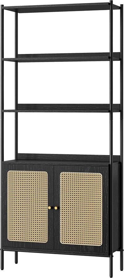 Rootz Living Rootz Boekenplank Opbergorganisator Boekenkast Rustiek Meubilair 30cm x 76 4cm x 174 7cm Staal & Spaanplaat Ebbenhout Zwart Mat Zwart