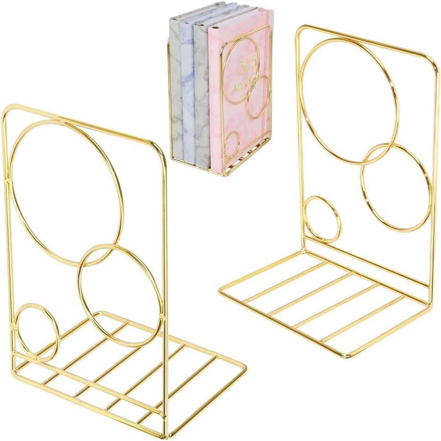 Boekenplank van metaal goudkleurig mooi roestvrij 13 5 cm × 9 cm × 19 3 cm. Boekensteunen van metaal zijn een goede keuze om uw bureau te organiseren (gouden ring)