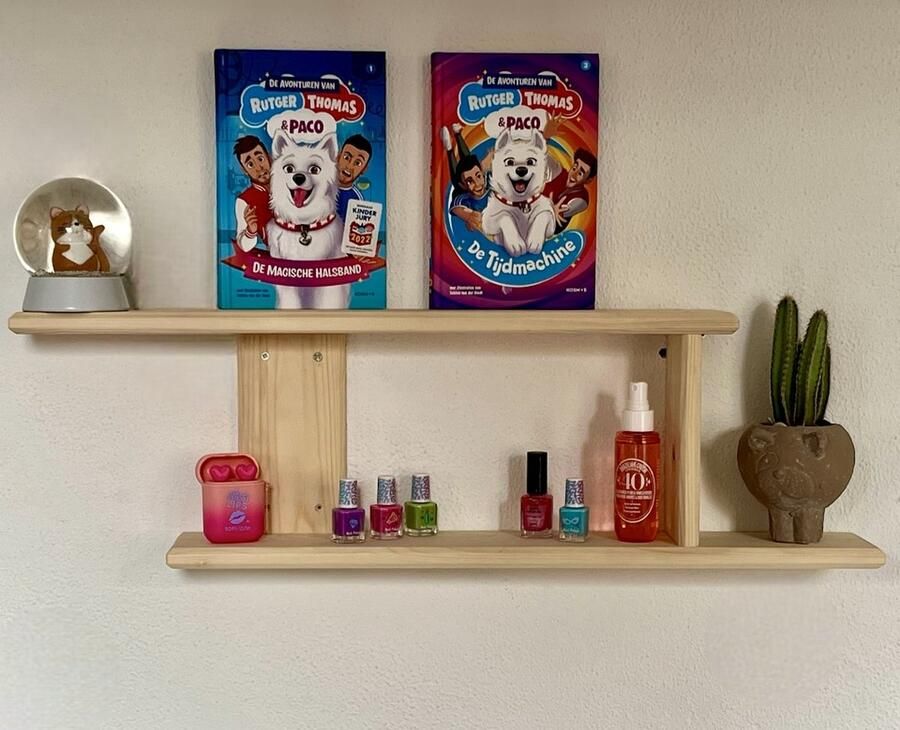 Pete's Home Deco -kinderboekenplank-65cm-wandplank-wandrek-boekenrek-hout-opbergplank-kinderboekenrek-hangplank-kinderkamer-boekenkast - Foto 3