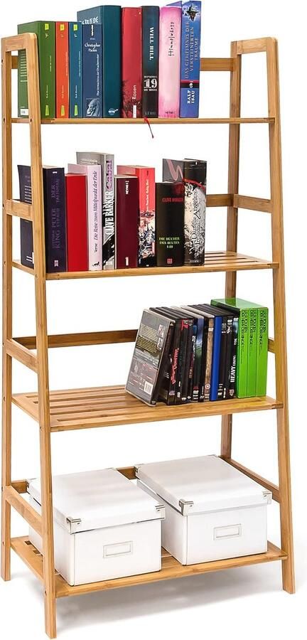 Boekenrek Bamboe met 4 Vakken Rustiek Wandrek voor Boeken Films en CD's