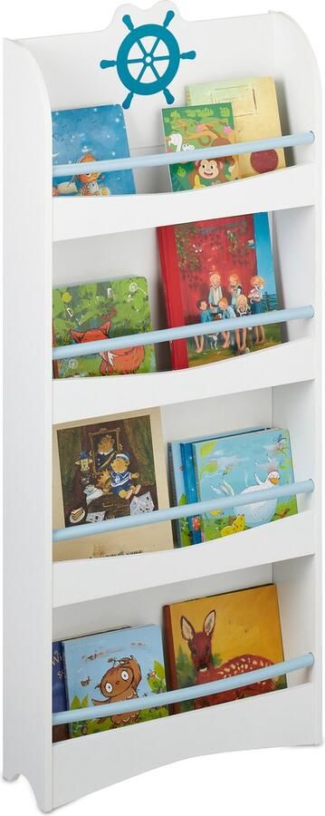 Relaxdays kinderboekenkast 124 x 50 5 x 15 cm 4 vakken boekenrek kinderkamer kinderkast