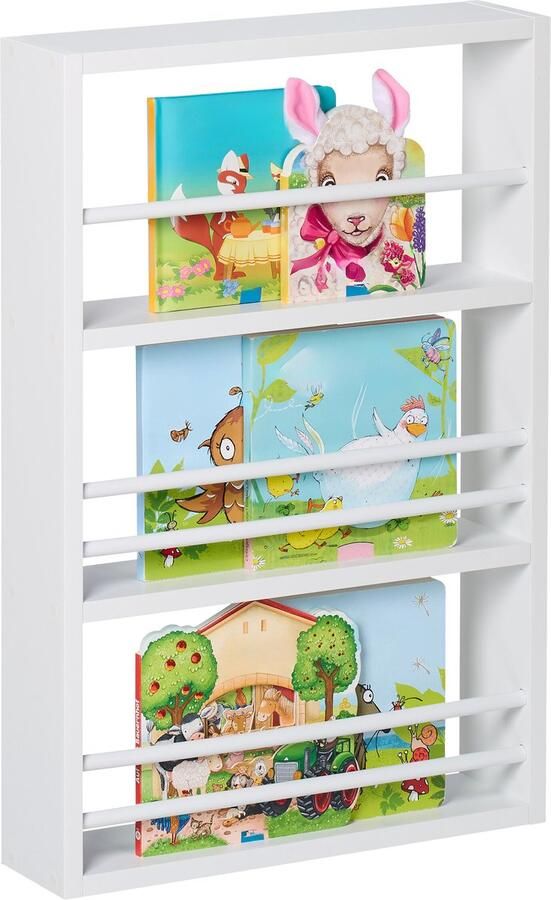 Boekenrek kind 3 planken 60 x 40 x 10 cm wandrek kinderkamer wit