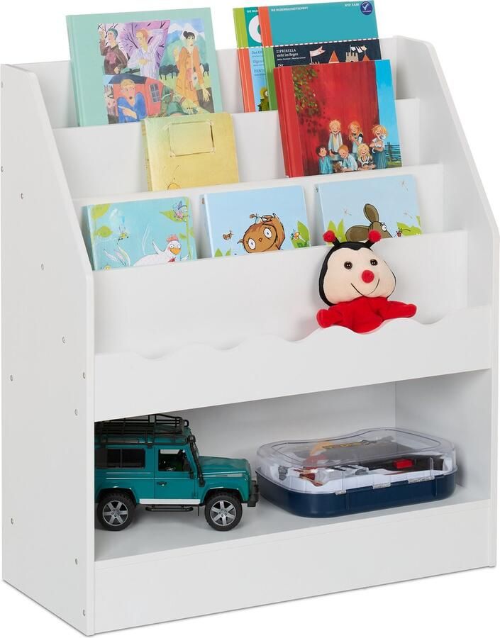 Relaxdays boekenrek kinderkamer 4 planken 1 vak tot 13 kg 80 x 70 x 30 cm wit