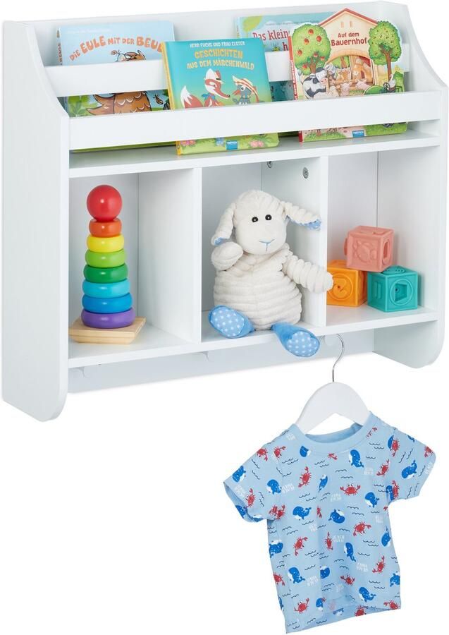Boekenrek kind met 3 haakjes wandrek tot 12 kg 51 5x60x17 5 cm kinderkamer