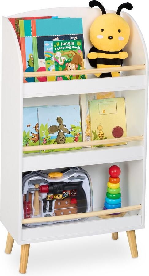 Relaxdays boekenrek op poten 3 planken tot 5 kg per plank 95 5 cm hoog kinderkamer