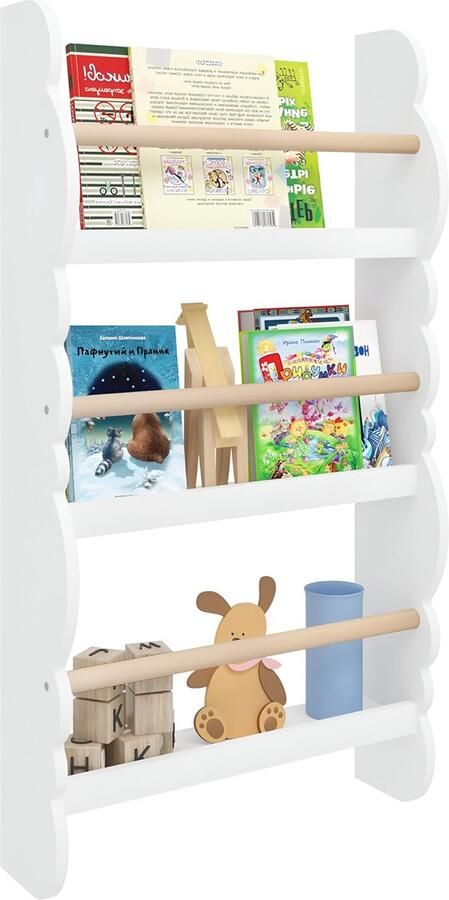 Boekenrek voor kinderen wandrek boekenorganizer met 3 planken kinderrek voor boekopslag van grenenhout E1 MDF voor kinderkamer speelkamer