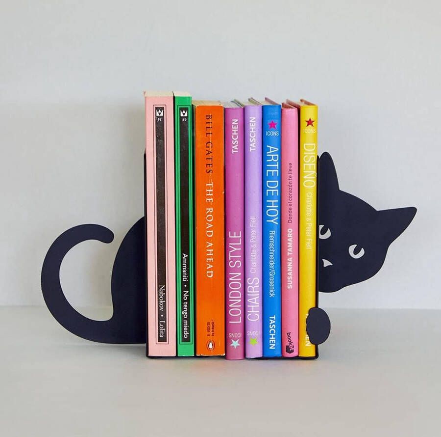 Boekenstandaard Hidden Cat kleur zwart boekenstandaard voor boekenkast in kattenvorm 2 eenheden metaal S Meerkleurig