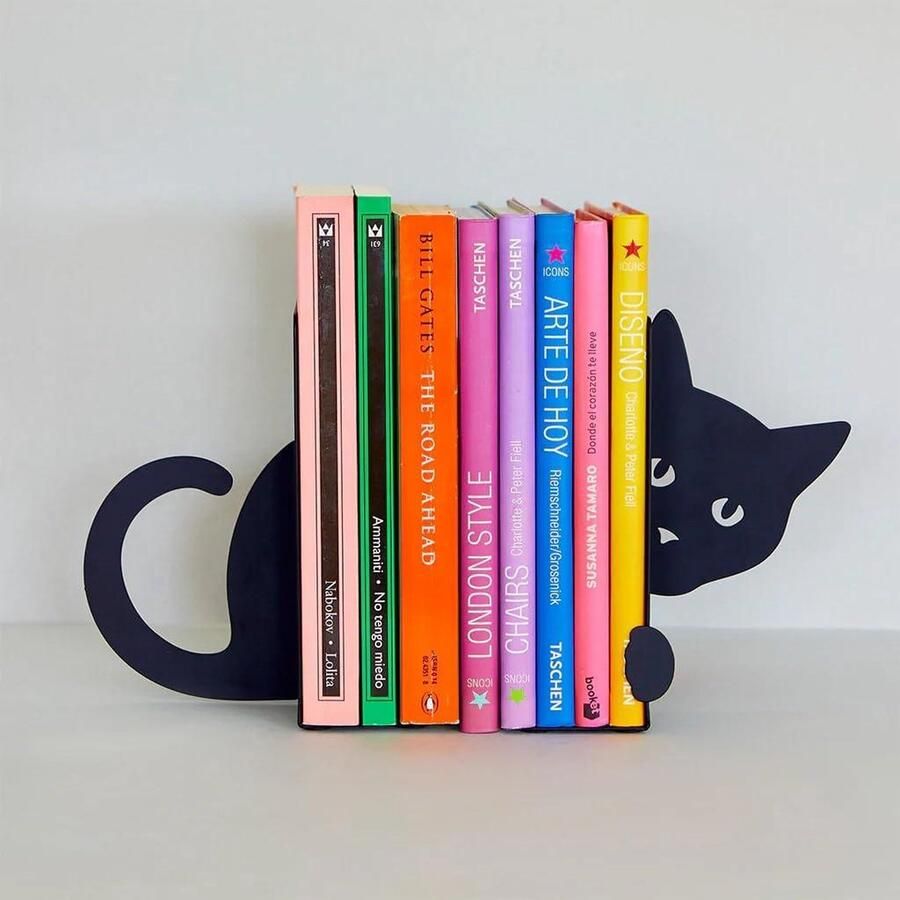 Boekenstandaard Hidden Cat zwart Boekenkast accessoire 2 stuks metaal Kleurrijk boekensteun