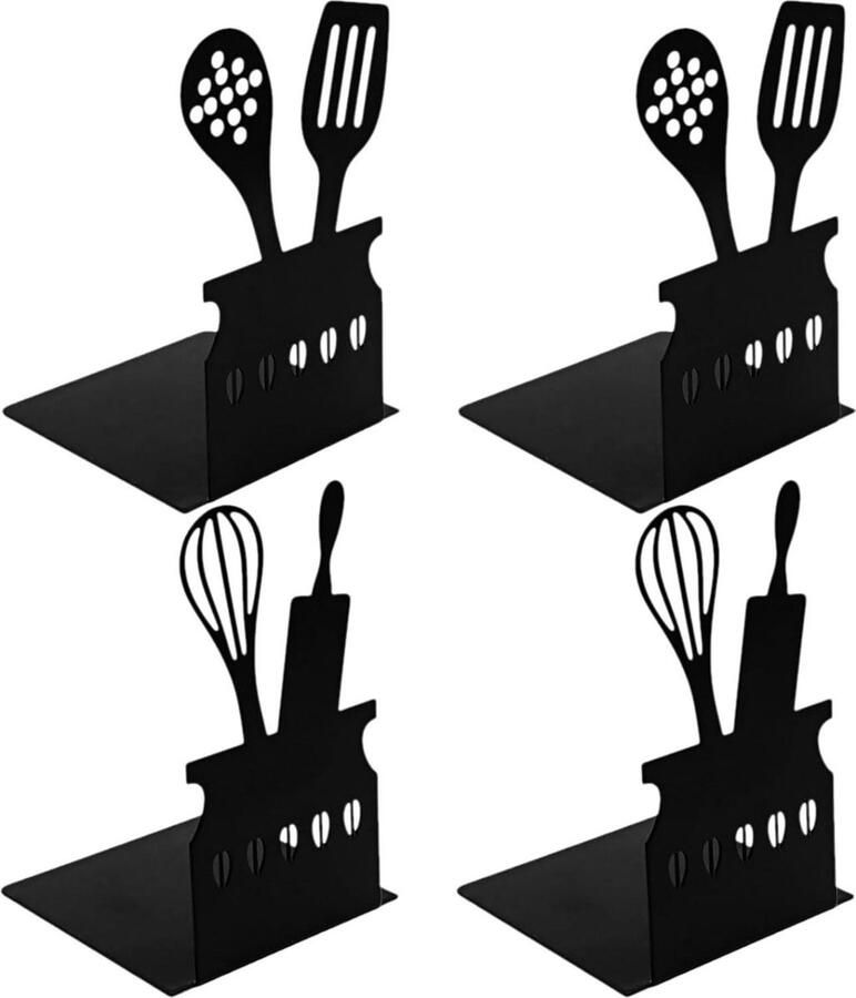 Senza Marchio Boekensteun 4 stuks metalen boekensteunen Bureau boekenplank kinderen Boekenstandaard zwart book ends