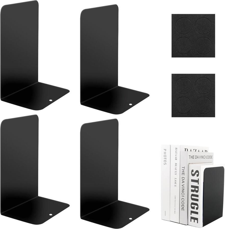 Boekensteun 4 stuks Zwart Metaal Voor Planken Kantoor Bibliotheek Huis en School