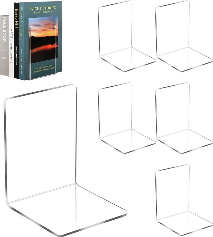 Boekensteun 6 stuks helder acryl boekenstandaard met 24 stuks antislip siliconenmatten transparante decoratie geschikt voor school thuis kantoor bibliotheek 13 x 10 x 10 cm