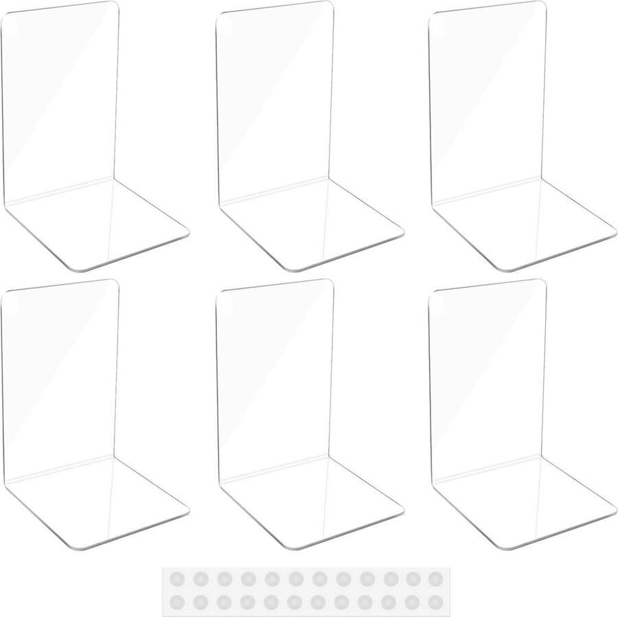 Boekensteun 6 stuks transparant acryl boekenhouder-brochurestandaard met siliconen matten 175 x 12 x 12 cm school kantoor bibliotheek