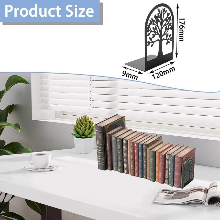 Boekensteun 6 stuks zwart metalen boekenhouder voor plank kantoor school bibliotheek
