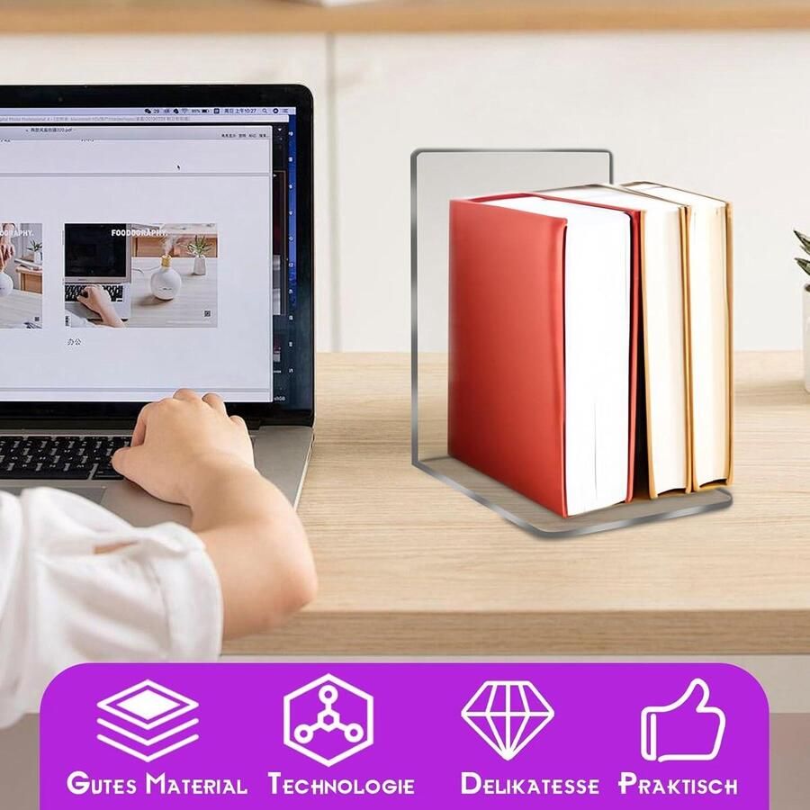 Boekensteun Acryl Transparant 8 stuks Boekorganizer Thuis Kantoor Bibliotheek Plank Boekeneinden 125 x 125 x 185 cm