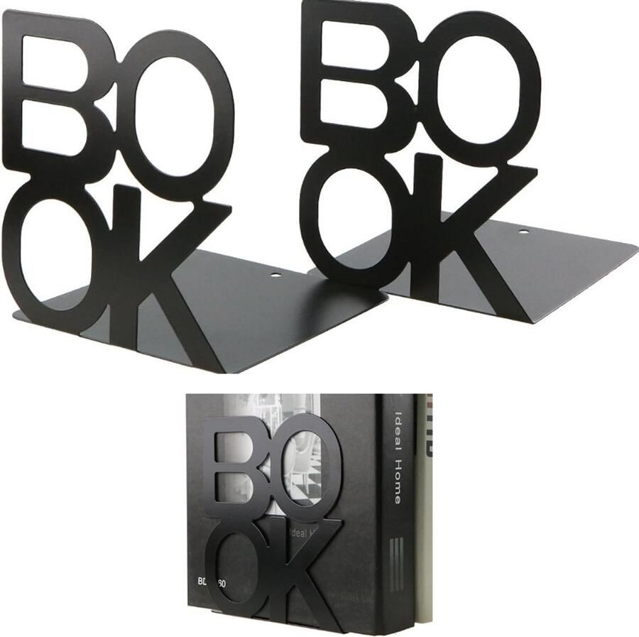 Boekensteun Book Boekensteunen Metalen letterpatroon antislip Breed gebruik Kunstdecoratie Bureau kantoor boekenplank Boeken dvd's tijdschriften boekensteunen voor thuis kantoor bibliotheek school zwart metaal 1 paar