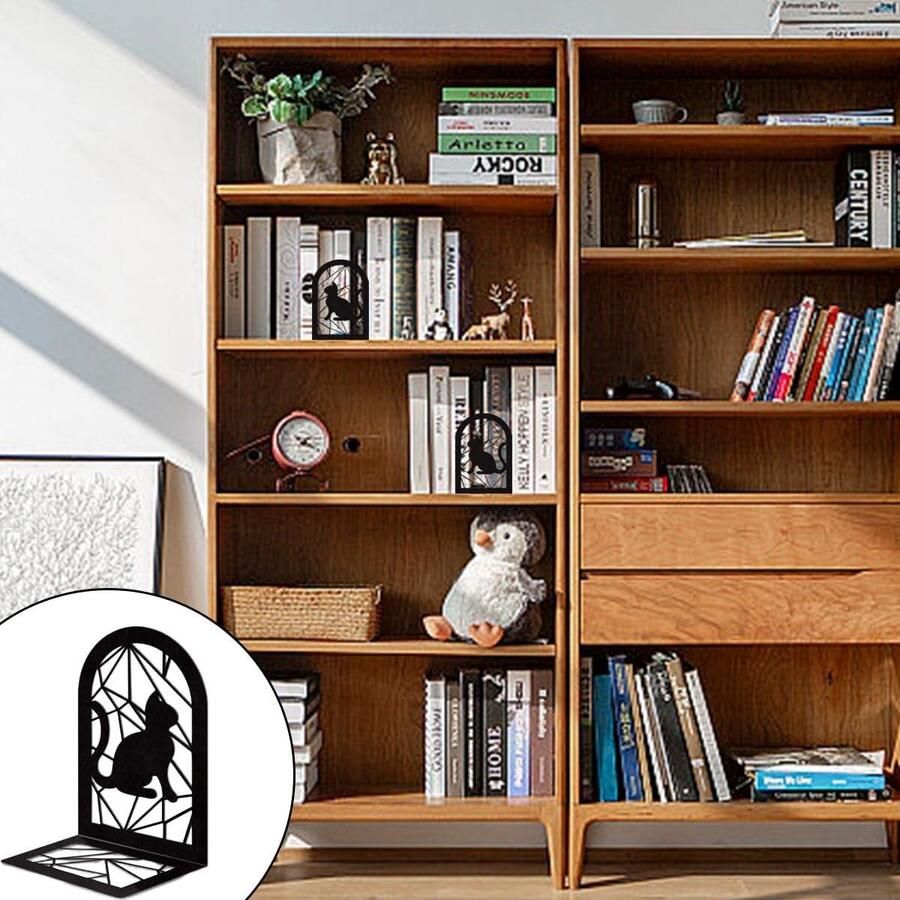 Decoratieve metalen boekensteunen in kat- en vogelvorm voor boekenplank Creatieve boekenorganizer voor bibliotheek school kantoor of thuis Vogel thema Uniek accent voor studie of werkplek