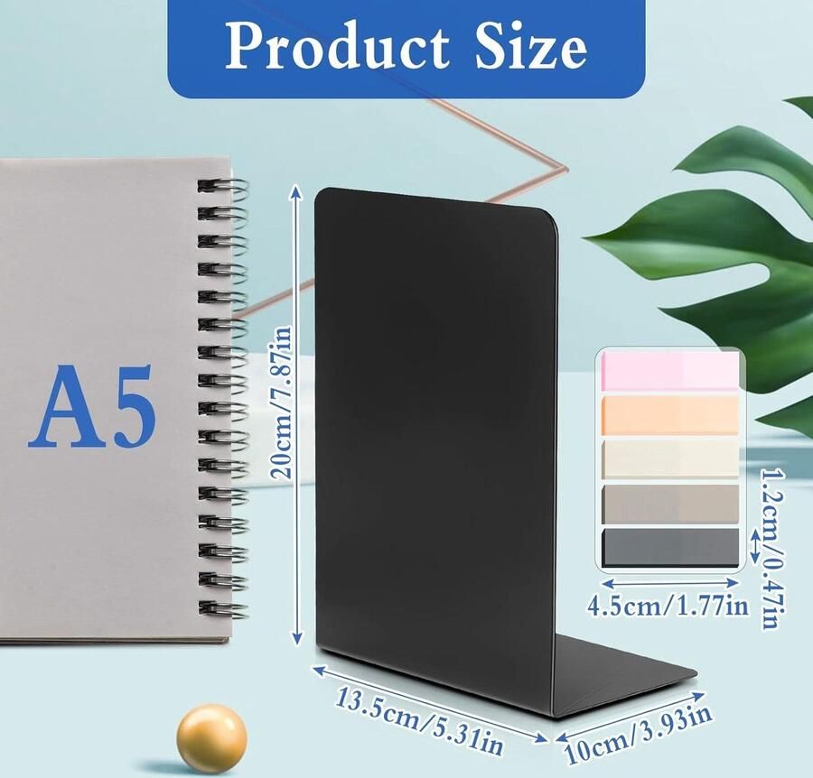 Boekensteunen metaal 135 x 10 x 20 cm Boekenhouder met index Zelfklevende notities School thuis kantoor bibliotheek boekenkast Set van 6 boeksteun