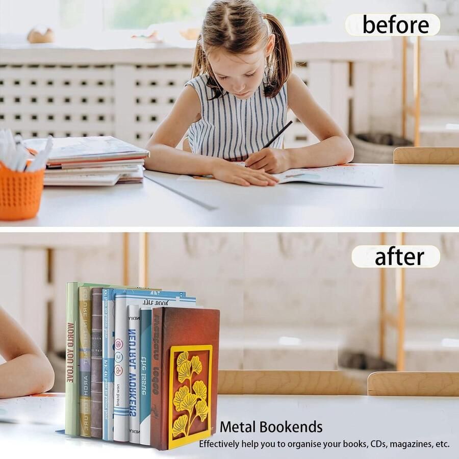 Boekensteun Metaal Bookends Boekenhouder voor Bureau Thuis Kantoor School Boekenwinkel 1 Paar (Gold)