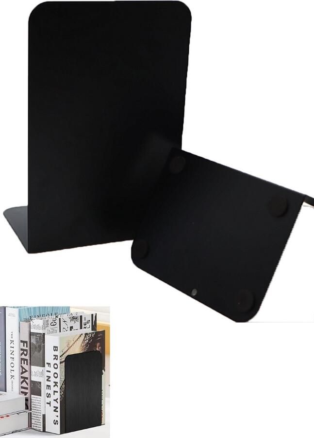 Boekensteun metaal Geschikt voor slaapkamer bibliotheek kantoor school en kantoor Boekenstandaardrek L-vormige boekensteun Boekklem Vaste bureau-boekenorganizer 2 stuks 13.5x10x20.3cm zwart