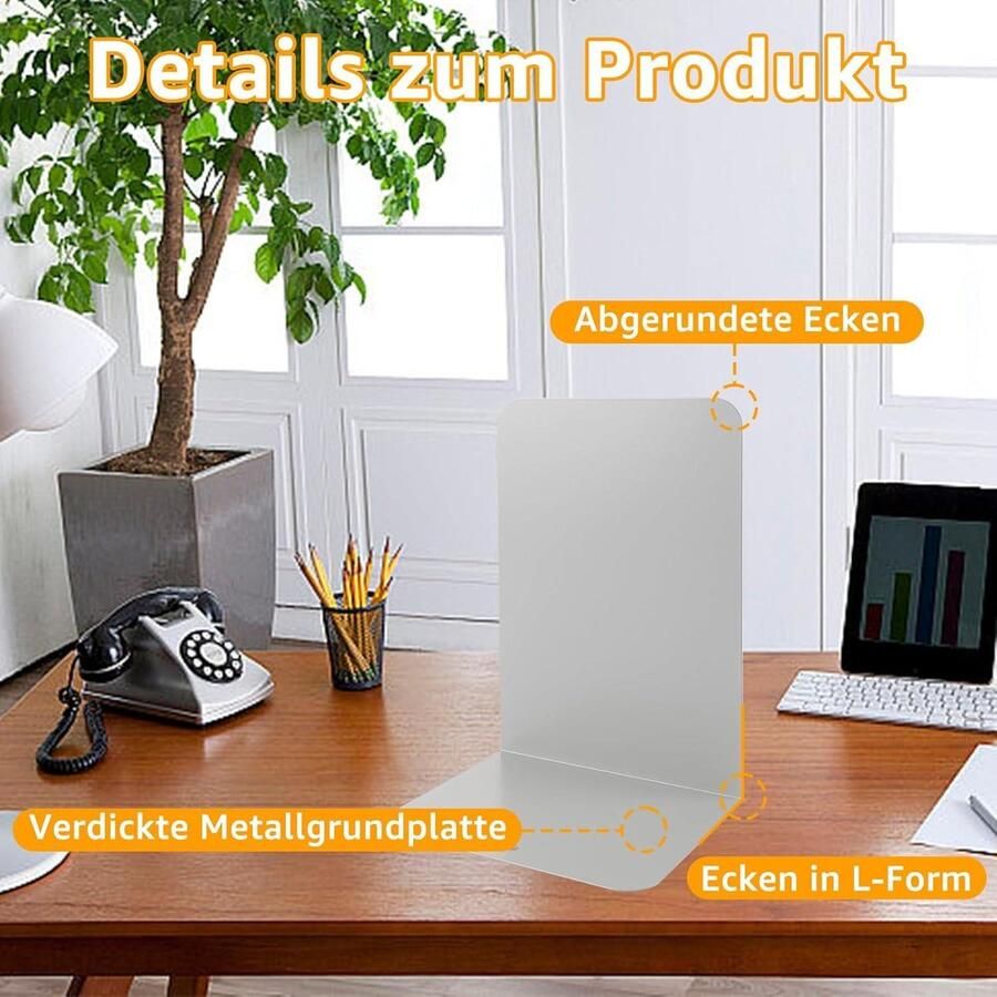 Boekensteun metaal grijze boekenhouder 4 paar boekensteunen 13 x 10 x 20 cm voor school thuis kantoor bibliotheek