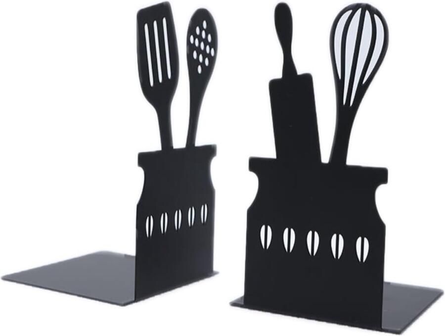 Boekensteun Metalen Boekenhouder Desk Stopper 2 Stuks Zwart Metaal