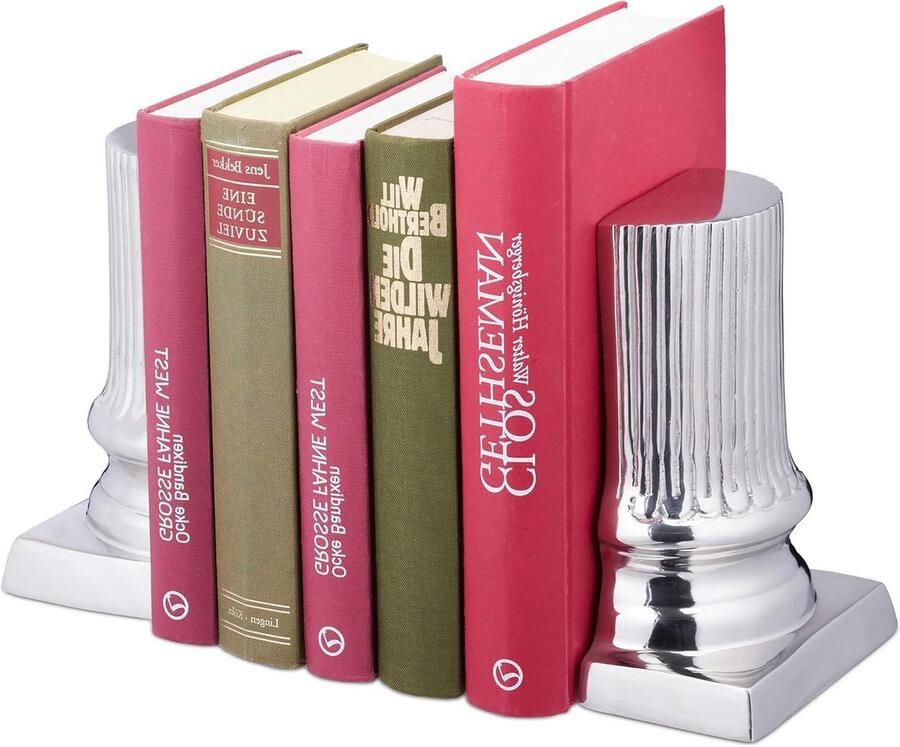 Boekensteun set van 2 zuilen design Boekenkast boekenstandaard HBD: 18 x 125 x 7 cm Metaal zilver Moderne uitstraling