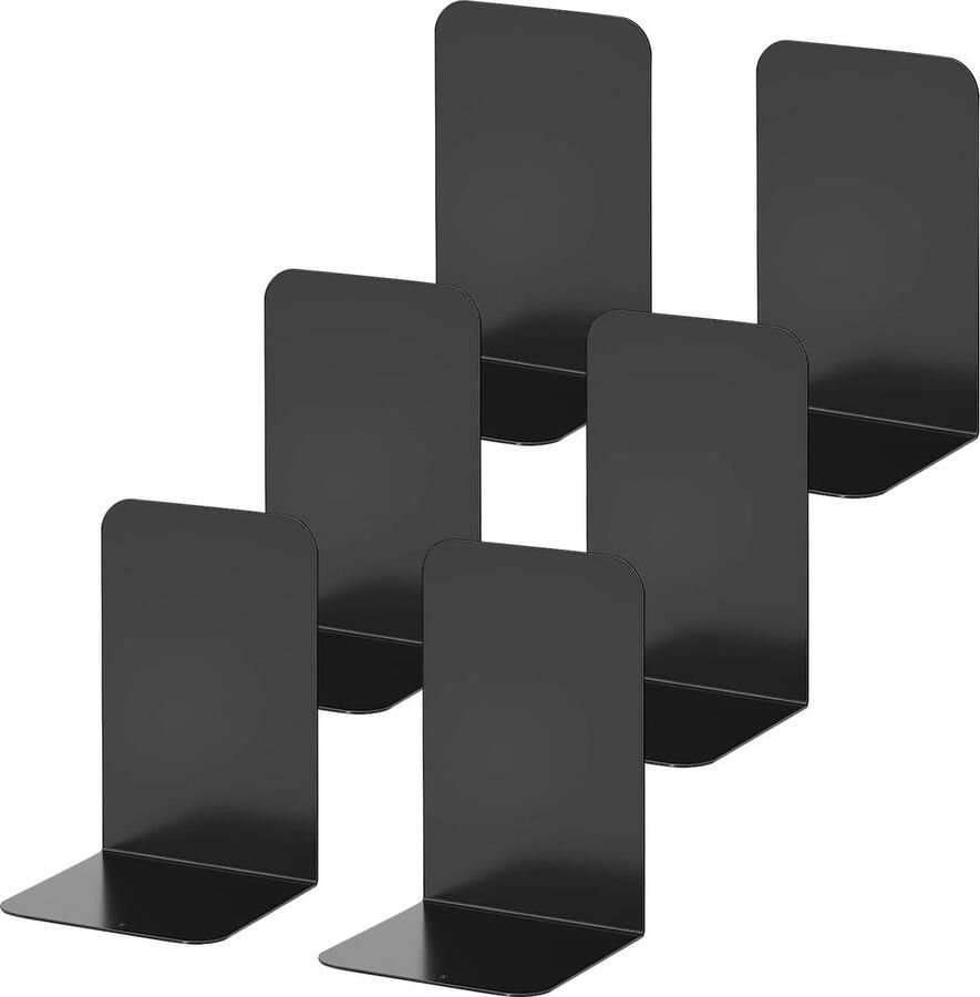 Boekensteun van metaal 6 stuks 21 x 13 5 x 9 cm boekenstandaard boekensteun voor kantoor school thuis bibliotheek (zwart)